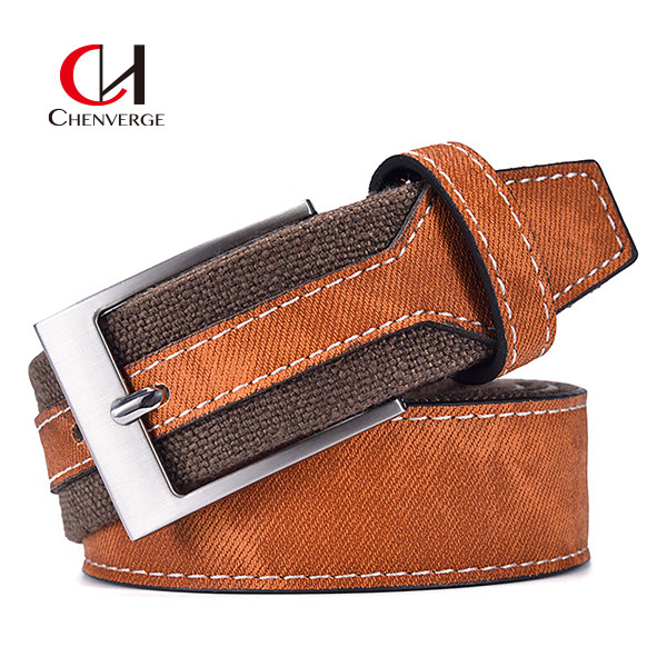 Quality ODM Casual Denim Street Style Stitching Canvas Belt Paired With Leather Clothing wholesale