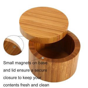 100% Bamboo Salt Box 8.5oz Spice Container With Magnetic Swivel Lid