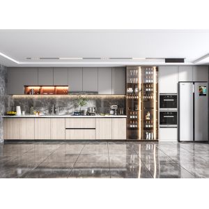 Modular Kitchen Cabinets with Backsplash & Drawer Accessories