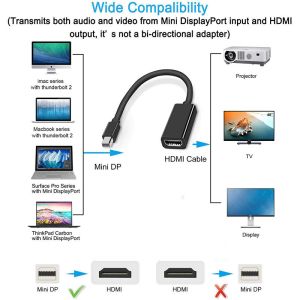 Black 1080p Resolution Display Port Cable Mini 24.5cm DP To HDMI Adapter Wire