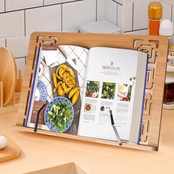 Rectangle Shaped Natural Bamboo Book Stand Tablet Holder with Retro Hollow Appearance