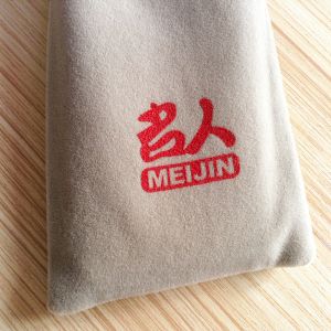 Grey Soft One Side Velvet Drawstring Bag With A Snap Button Packaging Pouch