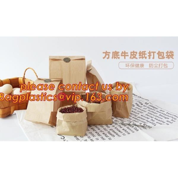 Custom design printed Kraft bread packaging paper bag,wax grease proof square