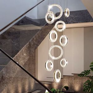 China Led Crystal Staircase Chandeliers Modern Rings Hanging Ceiling Lamps(WH-NC-50) on sale