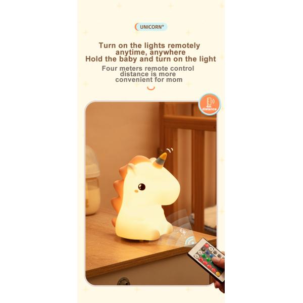 Unicorn Kids Night Light Lamp USB Rechargeable Soft Silicone 7 Colors Pat Lights For Nursery Baby Toddler's Gift