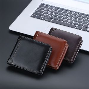Ultra Thin Three Fold First Layer Men's Leather Wallet with Short Length and PU