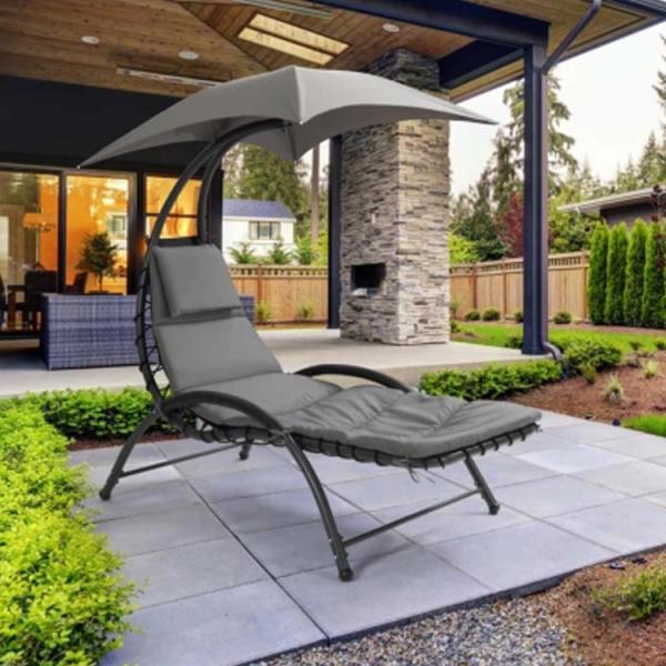 Outdoor Metal Fabric Beach Patio Garden Hammock Swing Chair with Canopy 118*171*165 CM