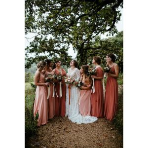 Perfect V-neckline Plus Size Spaghetti Straps Ruffles Split Slit Wine Satin