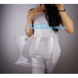 patch handle pe die cut large clear plastic bags with your own logo, pvc tote