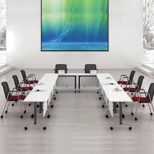 White Rectangular Wooden Foldable Training Table Thickness 25mm For Meeting Room