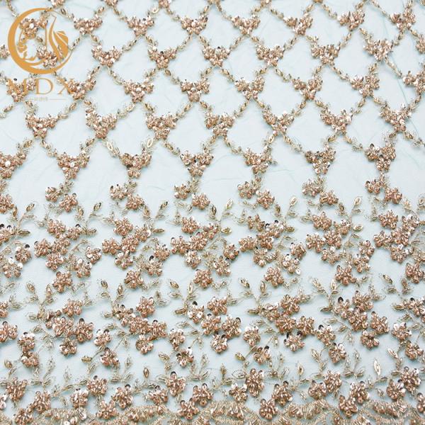 Quality Sequined Unique Lace Fabric 135cm Width 3D Embroidery For Wedding Gown wholesale