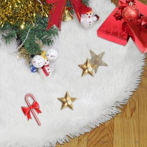 Fur Christmas Tree Skirt, White Plush Christmas Tree Base Blanket Tree Skirt for