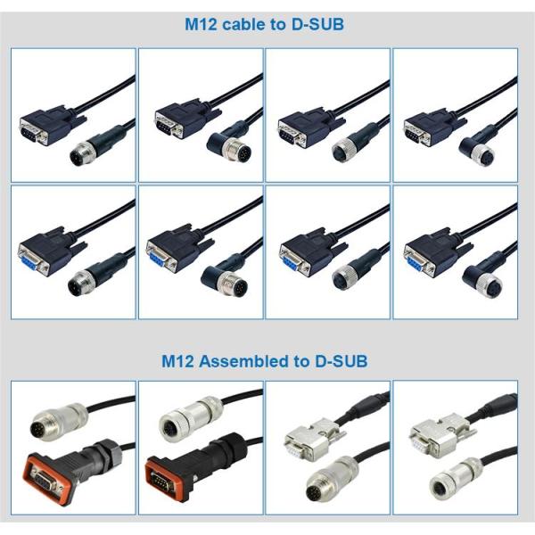 M12 Male / Female Aviation Socket 3/4/5/6/8/12/17-Core Pinhole Connector With Molded Rubber Core