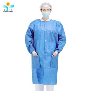 Breathable Waterproof Disposable Lab Coat In White And Blue 10pcs/case