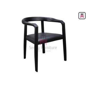 China Leather Upholstered Ash Wood Dining Chair Black Lacquered Curved Backrest on sale