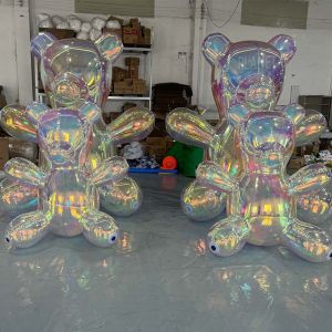 China Custom Airtight Inflatable Iridescent Mirror Bear Cartoon Model Inflatable Reflective Bear Balloon on sale