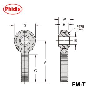 EM-T/EF-T Series 2-Piece PTFE-Lined Rod Ends – Self-Lubricating Design with