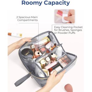 Portable Large Black Mesh Cosmetic Bag Open Flat Organizer Travel Bag For Men