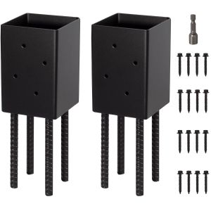 Cheap Deck Post Base Holder Ground Spike for Concrete, Decking Post Brackets with 3 Anchor Rods, Post Base for Pavilion Deck Porch Handrail Railing for sale