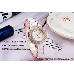 China elegant  ladies watch wrist watch with lots of  diamonds ceramic and alloy strap on sale