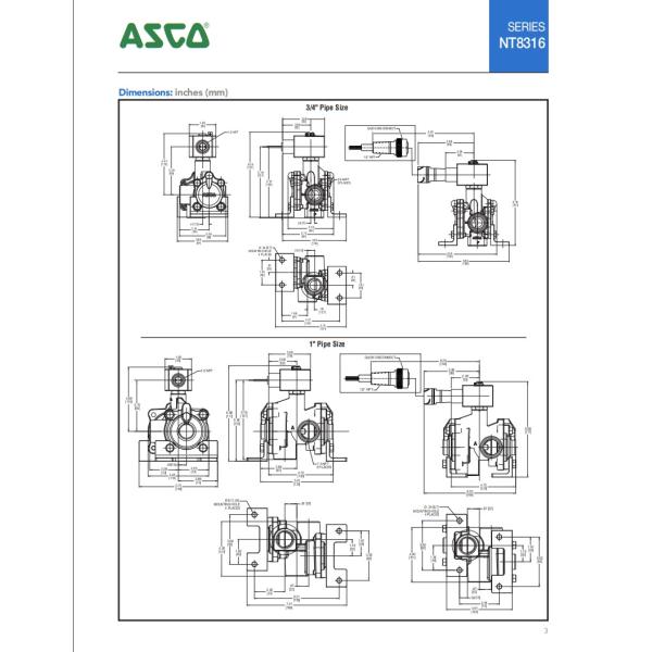 Brass Material 3 Way Solenoid Valves ASCO Series 8316G064 High Flow 1/4 Inch Size
