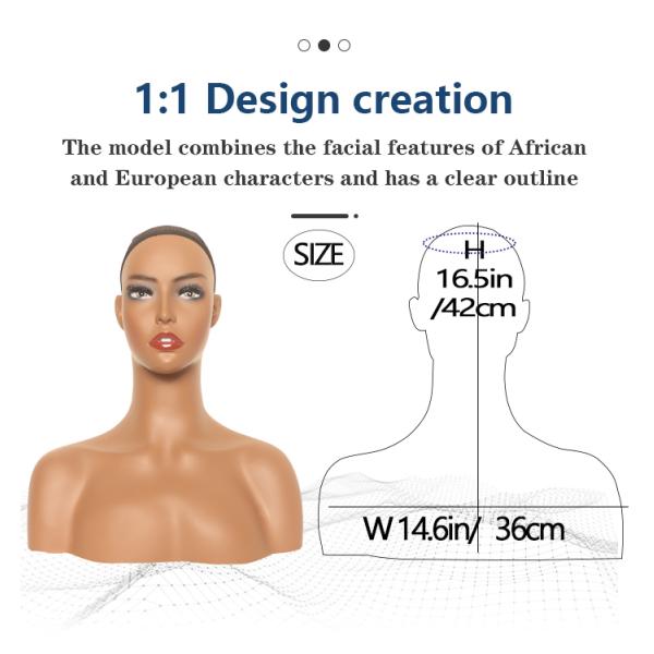 Height 42cm Competition Mannequin Head With Shoulders Female