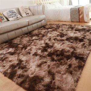 Brown Plush Tie-dyed Bedroom Area Rug Hotel Living Room Center Rectangle Carpet