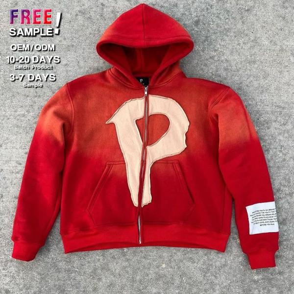 Quality No String Heavy Weight Rips Distressed Applique Embroidery Hoodie Breathable wholesale