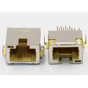 Tab Up Shielded Overhangs RJ45 Board Mount Connector Through Hole PCB Mounting