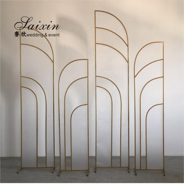 Quality Church Wedding Backdrop Flower Decoration Portable 4 Pcs Set Gold Frame Fabric Sequin Stand wholesale