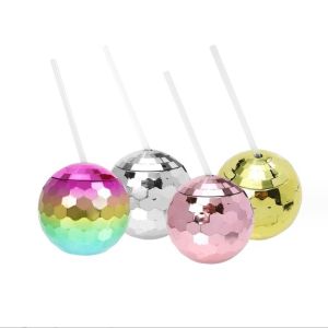 600ml Unique Disco Ball Cups Electroplated Flash Spherical Double Wall Plastic