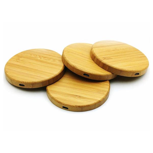 Wireless Charging Round Shape Power Bank Maple Wooden Bamboo Material