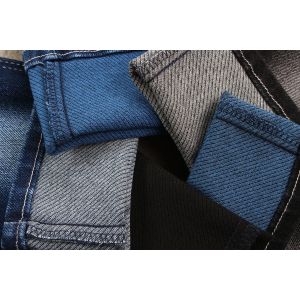 Colored Weft Stretch Denim Twill Fabric 59" With Black Blue White Mixed Color In