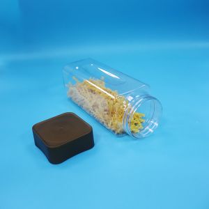 Empty Transparent Wide Mouth Rectangle PET Plastic Candy Nuts Jar Screw Flat Cap