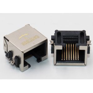 Single Port Shielded SMT RJ45 Connector R / A 50 U" Gold Plating Contact