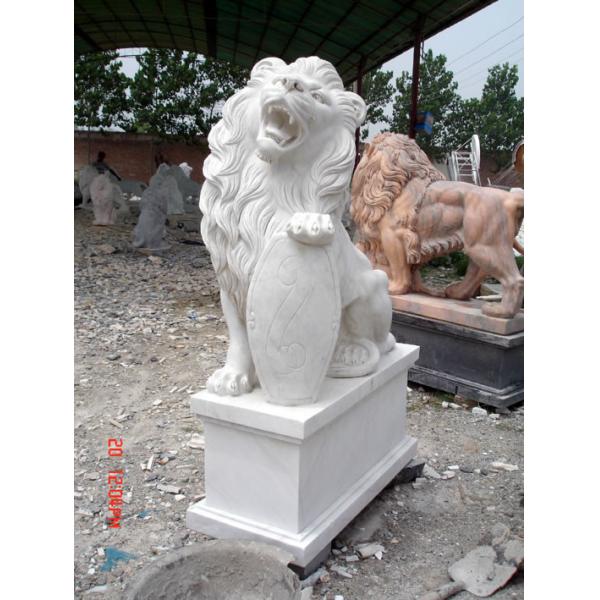 One Pair White Villa ISO Small Marble Lion Statue Stone Carving Sculpture