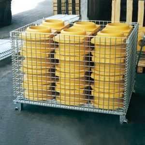 Folding Stackable Wire Mesh Pallet Cage , Warehouse Wire Mesh Storage Cage