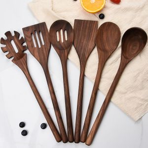 Cheap Black Walnut Kitchen Utensil 6 Pcs Home Solid Wood Spatula Spoon Cooking Set for sale
