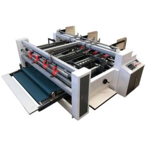 High Speed PLC Box Folding And Gluing Machine Double Piece Semi Automatic