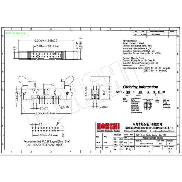 DC2 Straight DIP Type Connector 6 8 10 12 18 20 26 30 34 40 50 64 Pin Male Connector