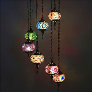 Long staircase chandelier turkish Glass handmade lampshade pendant light(WH-DC