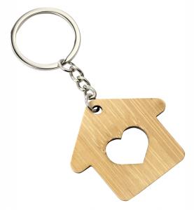 China Natural Wooden House Keychain Ring Metal Pendant Bag Gift on sale