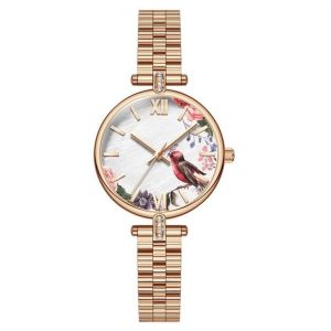 Ladies Floral Print Watch Steel Strap Japanese Movement 3ATM Waterproof
