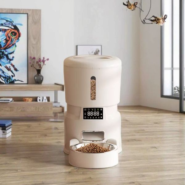 4L Eco-Friendly Intelligent Pet Feeder Solid Electric Automatic Quantitative Stainless Steel Chargeable Modern Battery Grain Cat