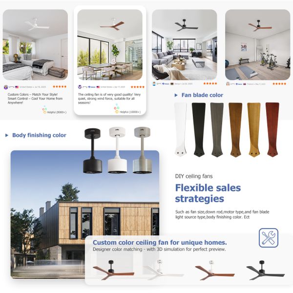 52 Inch Solid Wood Ceiling Fan Quiet DC Motor Modern Design for Living Room and Bedroom Use