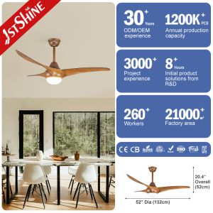 Quiet Wood Grain Plastic Ceiling Fan With Remote 3 Color LED Light