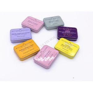 Cheap Small Printed Rectangular Tin Box For Cards And Mint Candy Storage With Window Hinge for sale