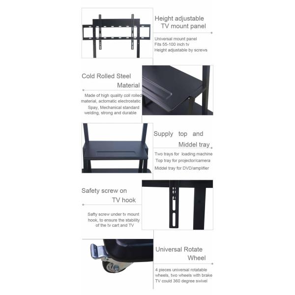 210cm Adjustable Cart Mobile TV Stand With Wheels
