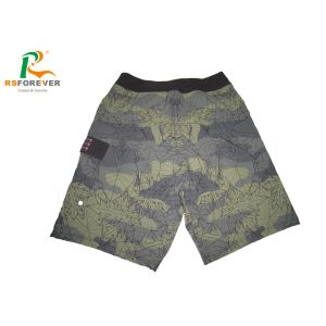 Grey / Green Water Repellent Boardshorts , Leaf Pattern Board Shorts With Side