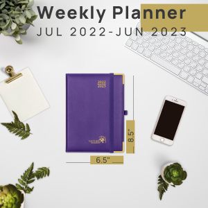 Weekly Planner 2023-2023 Purple With Hourly Schedule And Monthly Tabs